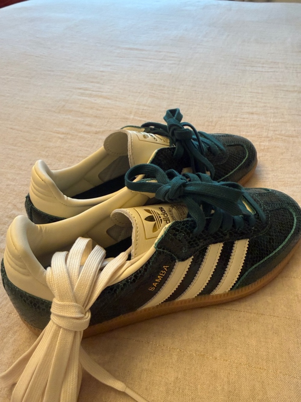 adidas Samba Sneakers in Green and Cream with Gum Sole